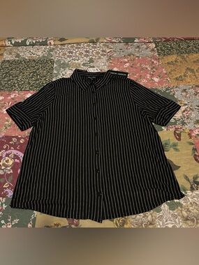 Modern works striped button down blouse